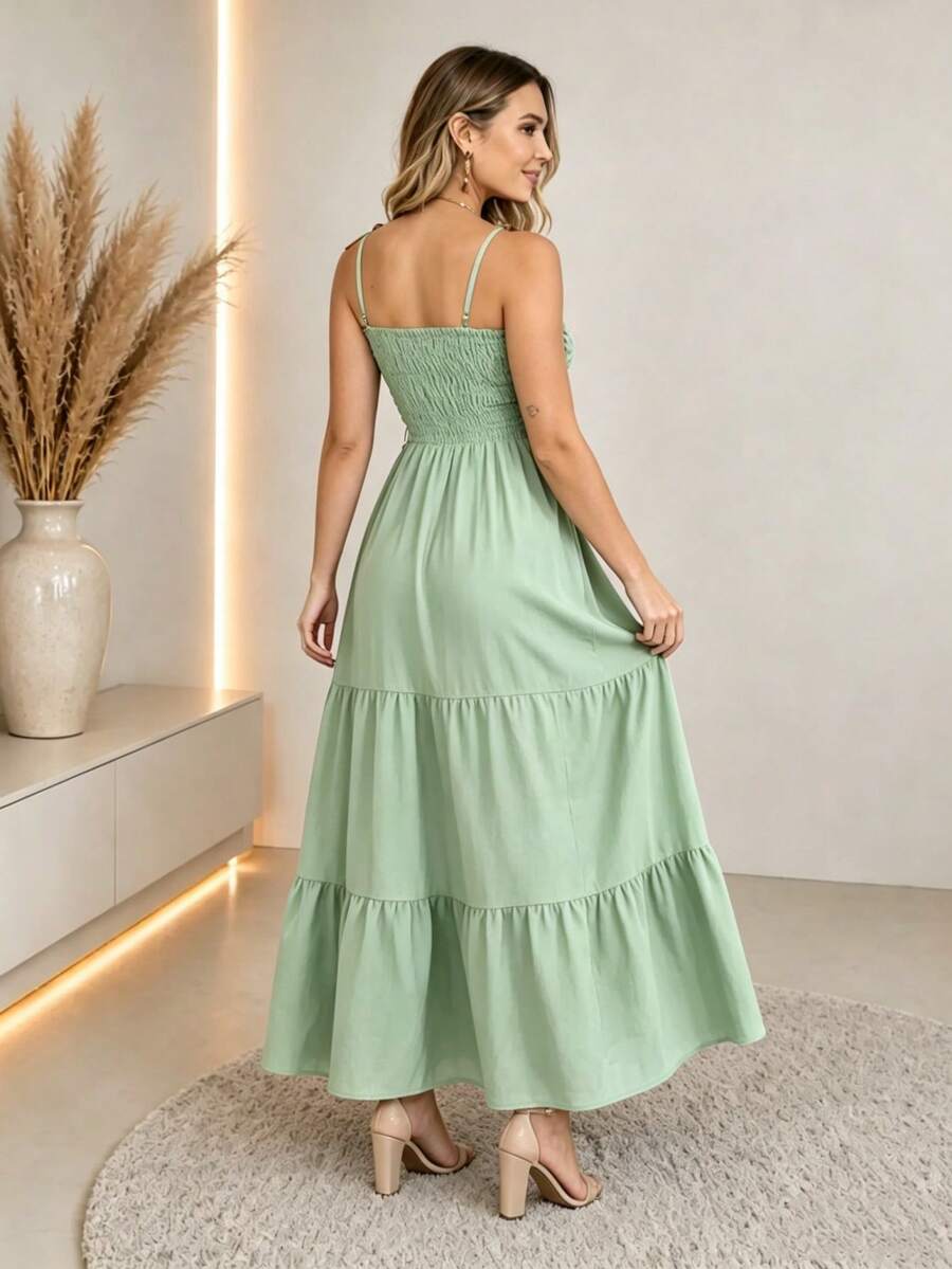 Vestido Longo Boho de Alças Orla Boho com Franzido em Camadas — fotografia 45 | Mar & Pérola