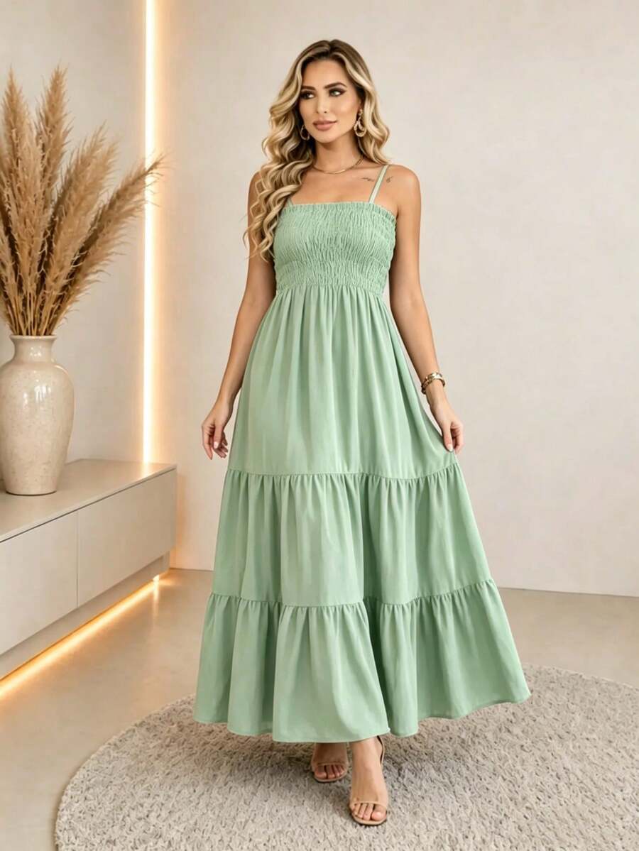 Vestido Longo Boho de Alças Orla Boho com Franzido em Camadas — fotografia 46 | Mar & Pérola