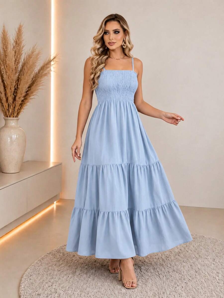 Vestido Longo Boho de Alças Orla Boho com Franzido em Camadas — fotografia 50 | Mar & Pérola