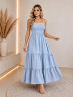 Vestido Longo Boho de Alças Orla Boho com Franzido em Camadas — fotografia 50 | Mar & Pérola