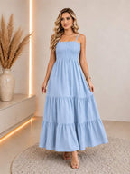Vestido Longo Boho de Alças Orla Boho com Franzido em Camadas — fotografia 51 | Mar & Pérola