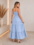 Vestido Longo Boho de Alças Orla Boho com Franzido em Camadas — fotografia 52 | Mar & Pérola