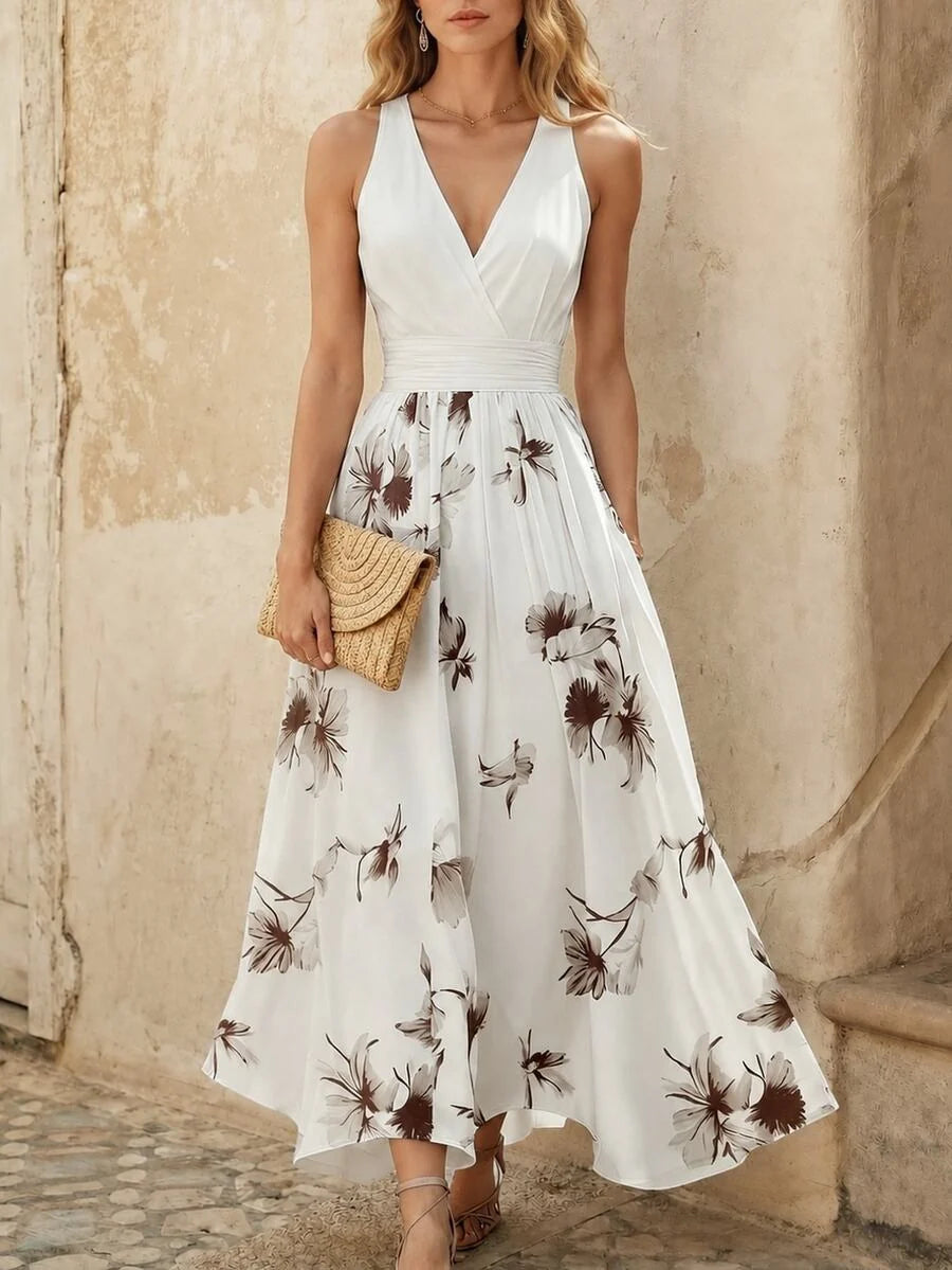 Vestido Longo Boho Orla Boho com Decote V e Estampa Patchwork — fotografia 3 | Mar & Pérola