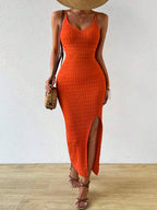Vestido Longo Canelado Sol da Enseada com Alças Finas e Fenda Lateral — fotografia 3 | Mar & Pérola