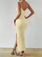 Vestido Longo Canelado Sol da Enseada com Alças Finas e Fenda Lateral — fotografia 36 | Mar & Pérola