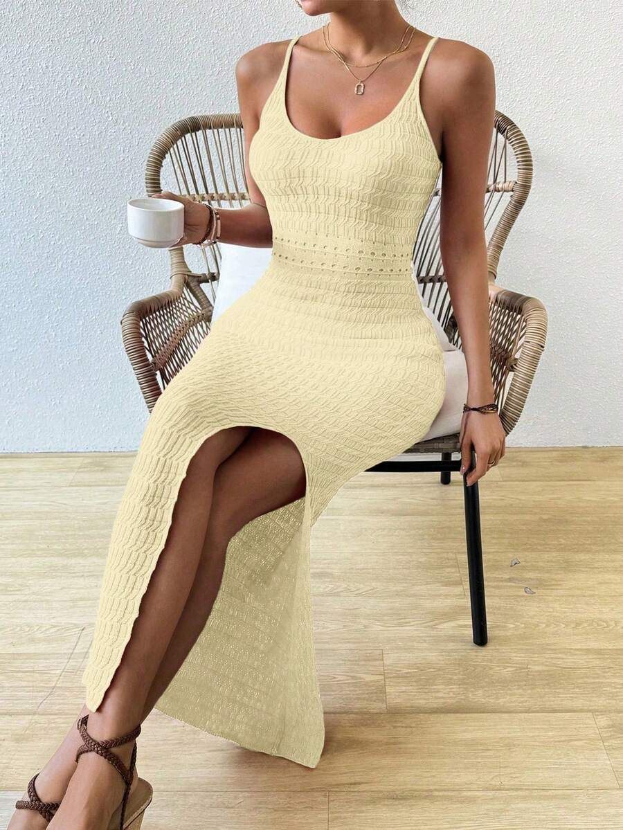 Vestido Longo Canelado Sol da Enseada com Alças Finas e Fenda Lateral — fotografia 40 | Mar & Pérola