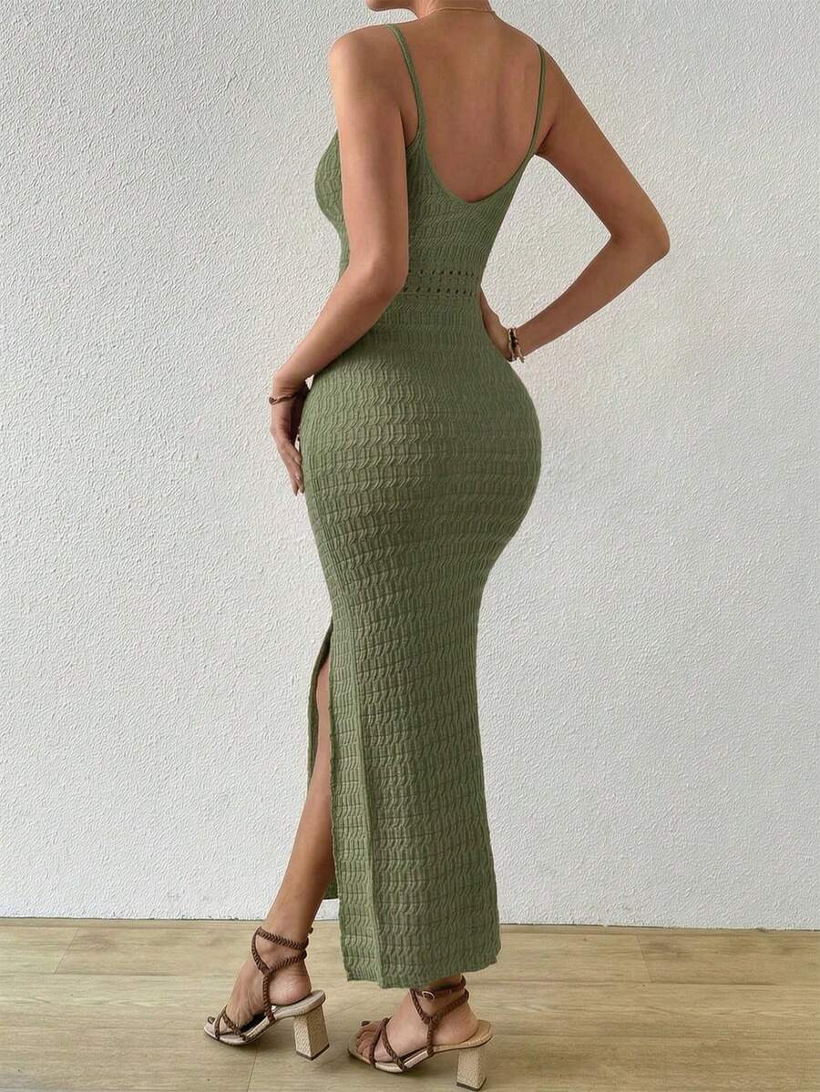 Vestido Longo Canelado Sol da Enseada com Alças Finas e Fenda Lateral — fotografia 43 | Mar & Pérola