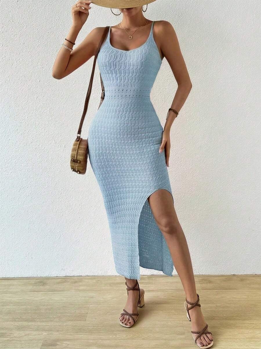 Vestido Longo Canelado Sol da Enseada com Alças Finas e Fenda Lateral — fotografia 55 | Mar & Pérola