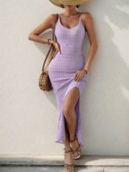 Vestido Longo Canelado Sol da Enseada com Alças Finas e Fenda Lateral — fotografia 59 | Mar & Pérola