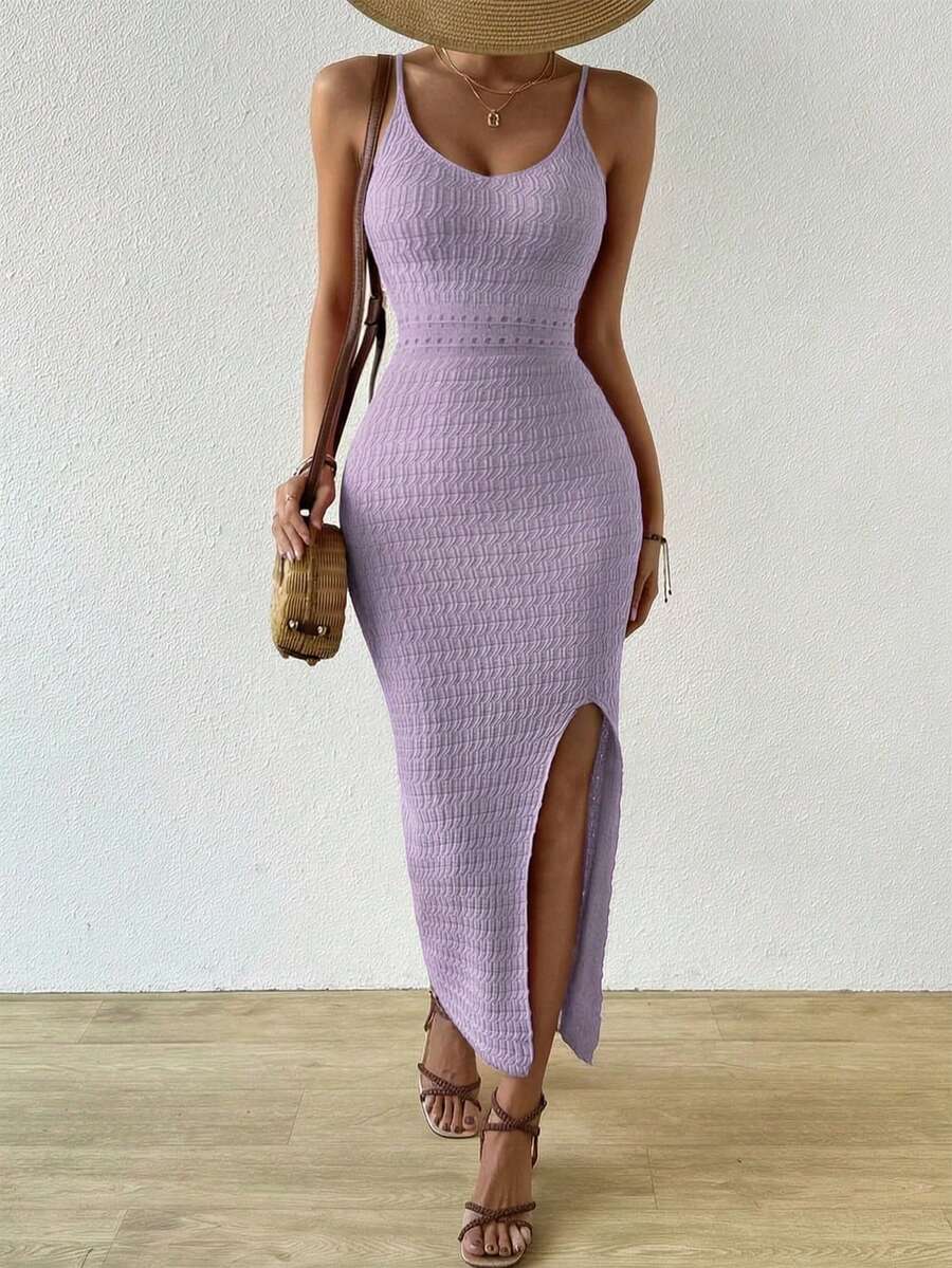 Vestido Longo Canelado Sol da Enseada com Alças Finas e Fenda Lateral — fotografia 60 | Mar & Pérola