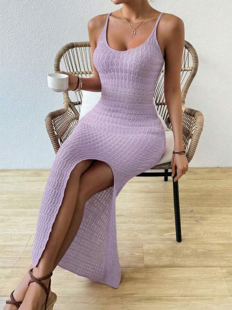 Vestido Longo Canelado Sol da Enseada com Alças Finas e Fenda Lateral — fotografia 62 | Mar & Pérola