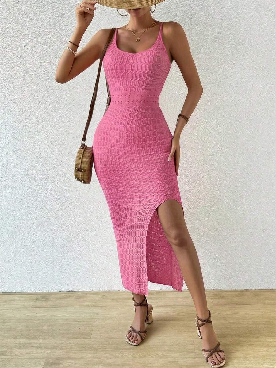 Vestido Longo Canelado Sol da Enseada com Alças Finas e Fenda Lateral — fotografia 69 | Mar & Pérola