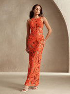 Vestido Longo Costa Serena com Estampa de Palmeira e Aberturas Laterais — fotografia 1 | Mar & Pérola