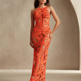 Vestido Longo Costa Serena com Estampa de Palmeira e Aberturas Laterais