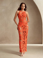 Vestido Longo Costa Serena com Estampa de Palmeira e Aberturas Laterais — fotografia 6 | Mar & Pérola