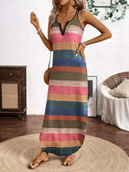 Vestido Longo de Alças Linhas da Enseada com Listras Verticais e Fenda — fotografia 3 | Mar & Pérola