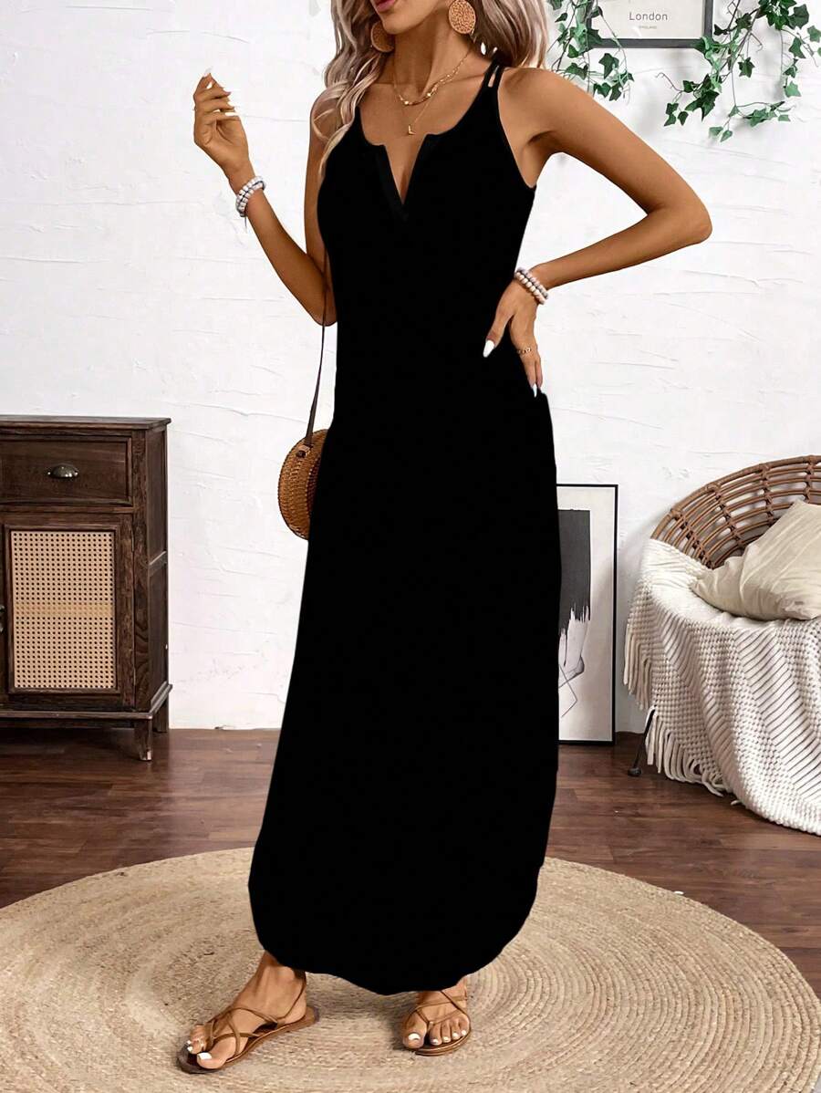 Vestido Longo de Alças Linhas da Enseada com Listras Verticais e Fenda — fotografia 9 | Mar & Pérola