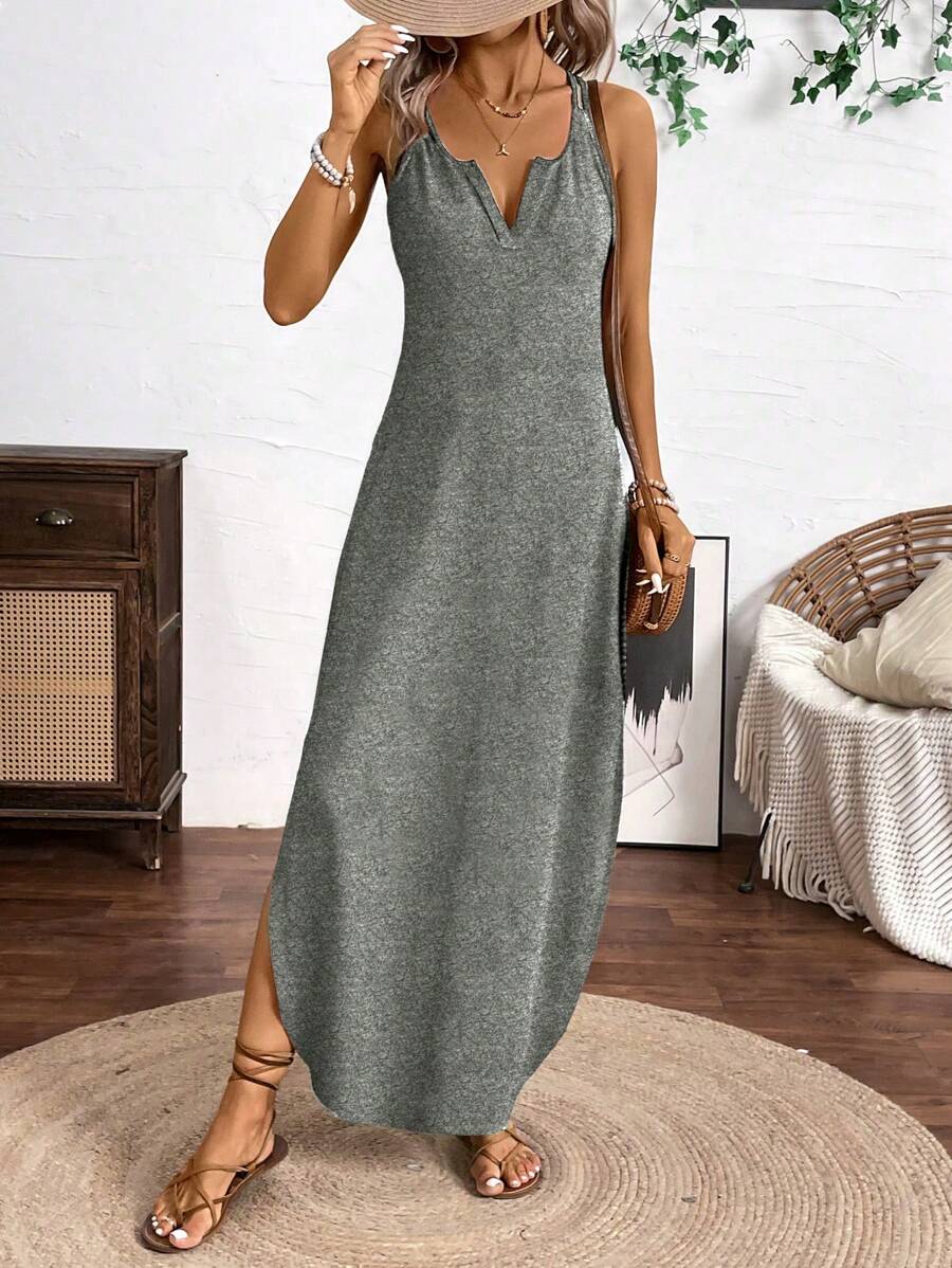 Vestido Longo de Alças Linhas da Enseada com Listras Verticais e Fenda — fotografia 19 | Mar & Pérola
