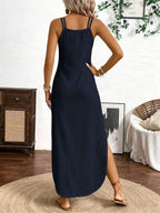Vestido Longo de Alças Linhas da Enseada com Listras Verticais e Fenda — fotografia 32 | Mar & Pérola