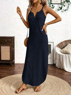 Vestido Longo de Alças Linhas da Enseada com Listras Verticais e Fenda — fotografia 36 | Mar & Pérola