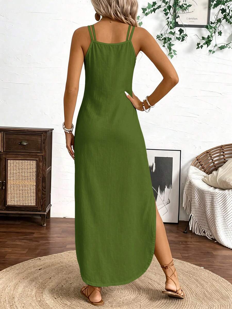Vestido Longo de Alças Linhas da Enseada com Listras Verticais e Fenda — fotografia 38 | Mar & Pérola