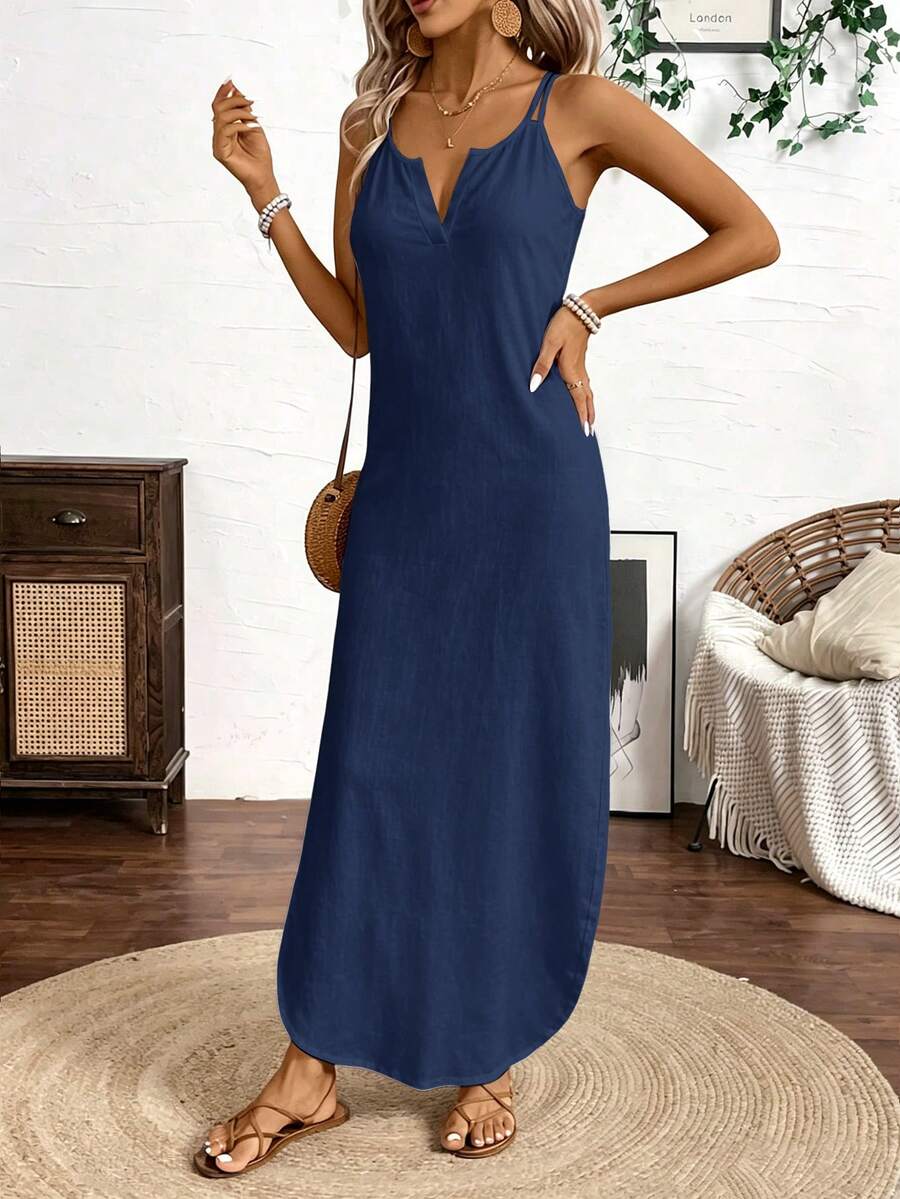 Vestido Longo de Alças Linhas da Enseada com Listras Verticais e Fenda — fotografia 47 | Mar & Pérola