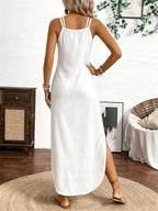Vestido Longo de Alças Linhas da Enseada com Listras Verticais e Fenda — fotografia 50 | Mar & Pérola