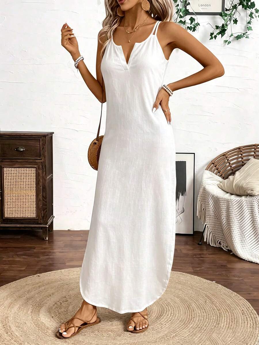 Vestido Longo de Alças Linhas da Enseada com Listras Verticais e Fenda — fotografia 51 | Mar & Pérola
