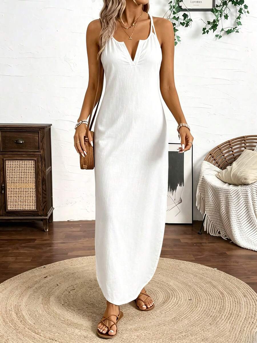 Vestido Longo de Alças Linhas da Enseada com Listras Verticais e Fenda — fotografia 52 | Mar & Pérola