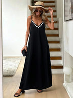 Vestido Longo de Malha Enseada com Cintura Contrastada e Costas Abertas — fotografia 3 | Mar & Pérola