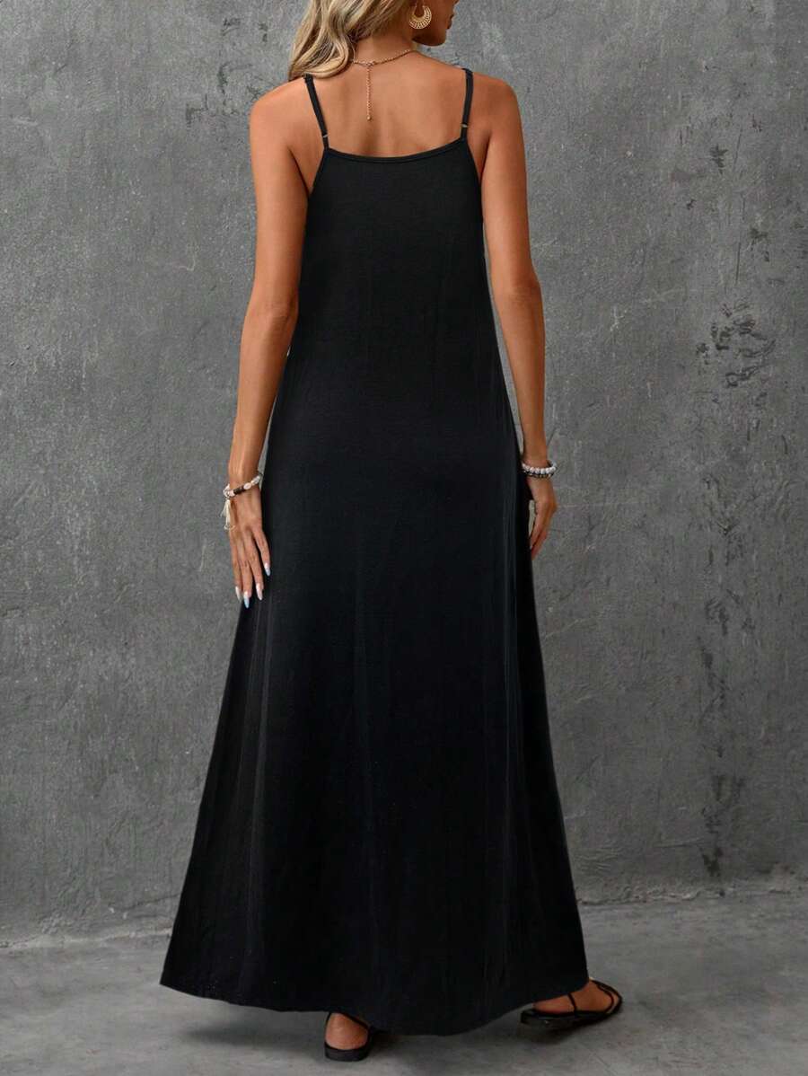 Vestido Longo de Malha Enseada com Cintura Contrastada e Costas Abertas — fotografia 10 | Mar & Pérola