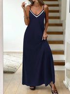 Vestido Longo de Malha Enseada com Cintura Contrastada e Costas Abertas — fotografia 12 | Mar & Pérola