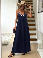 Vestido Longo de Malha Enseada com Cintura Contrastada e Costas Abertas — fotografia 14 | Mar & Pérola