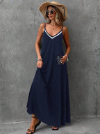 Vestido Longo de Malha Enseada com Cintura Contrastada e Costas Abertas — fotografia 19 | Mar & Pérola