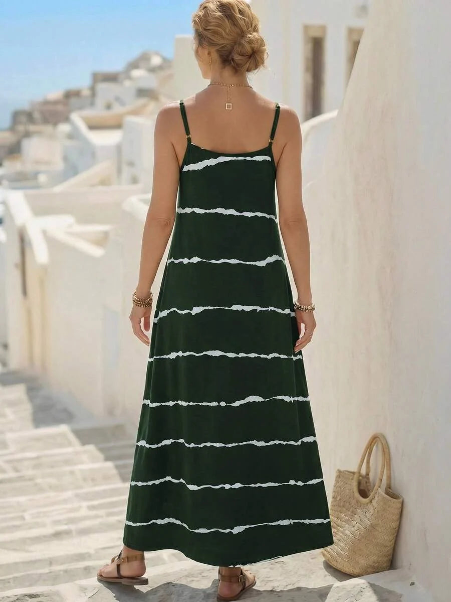 Vestido Longo de Malha Sol da Enseada com Estampa de Folhas de Coqueiro — fotografia 10 | Mar & Pérola