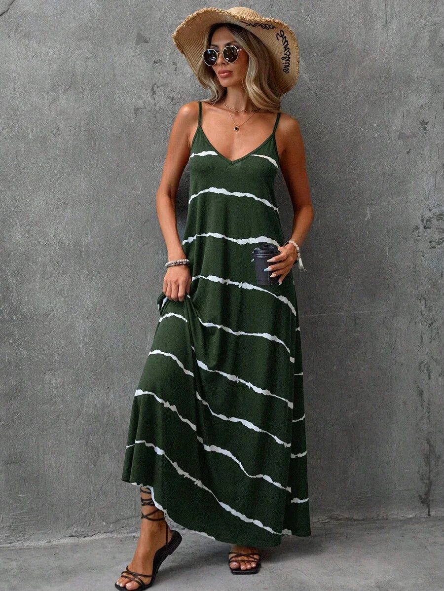 Vestido Longo de Malha Sol da Enseada com Estampa de Folhas de Coqueiro — fotografia 13 | Mar & Pérola