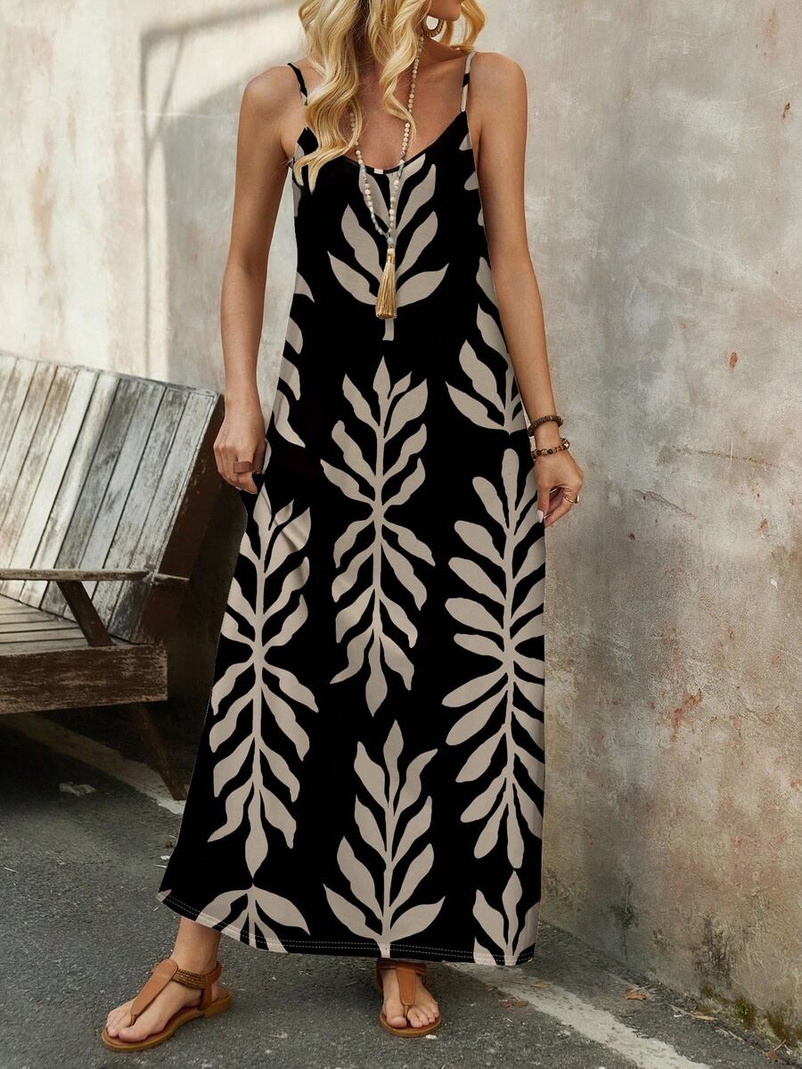 Vestido Longo de Malha Sol da Enseada com Estampa de Folhas de Coqueiro — fotografia 38 | Mar & Pérola