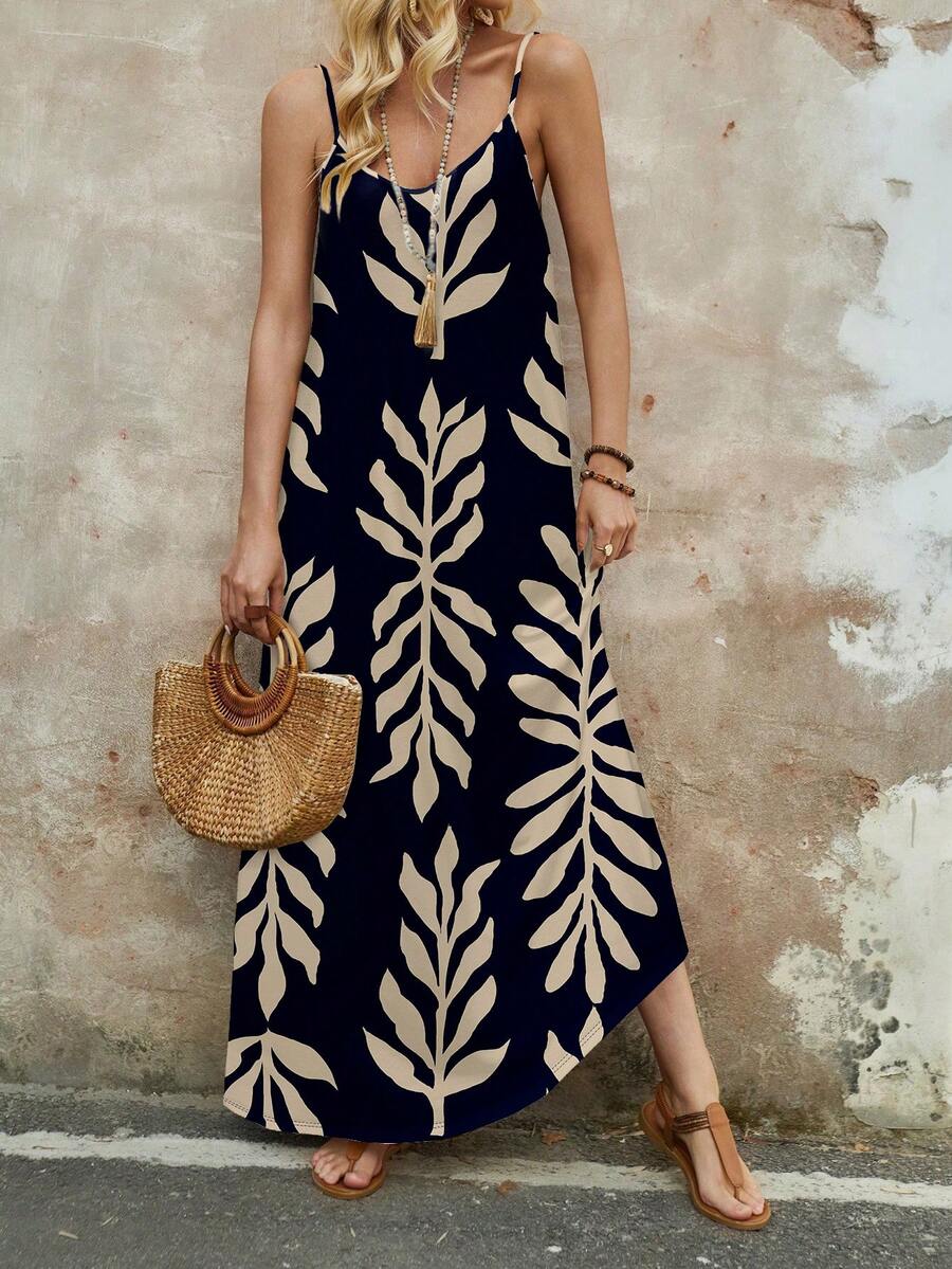 Vestido Longo de Malha Sol da Enseada com Estampa de Folhas de Coqueiro — fotografia 45 | Mar & Pérola