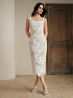 Vestido Longo de Renda Renda Solar com Bainha Assimétrica — fotografia 3 | Mar & Pérola