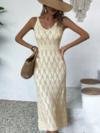 Vestido Longo de Tricô Decote V Brisa de Verão com Fenda na Barra — fotografia 5 | Mar & Pérola