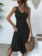Vestido Longo de Tricô Decote V Brisa de Verão com Fenda na Barra — fotografia 7 | Mar & Pérola