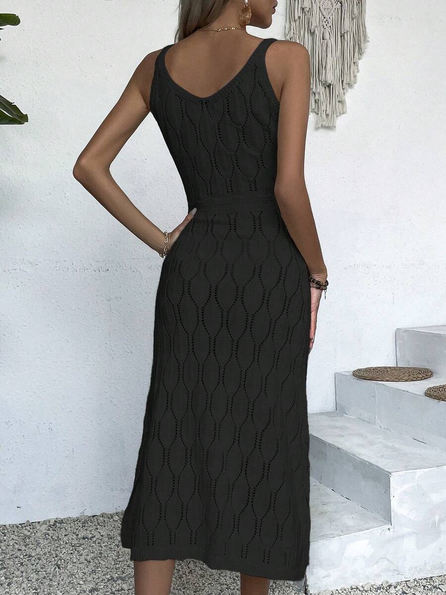 Vestido Longo de Tricô Decote V Brisa de Verão com Fenda na Barra — fotografia 8 | Mar & Pérola