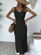 Vestido Longo de Tricô Decote V Brisa de Verão com Fenda na Barra — fotografia 11 | Mar & Pérola