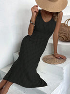 Vestido Longo de Tricô Decote V Brisa de Verão com Fenda na Barra — fotografia 12 | Mar & Pérola