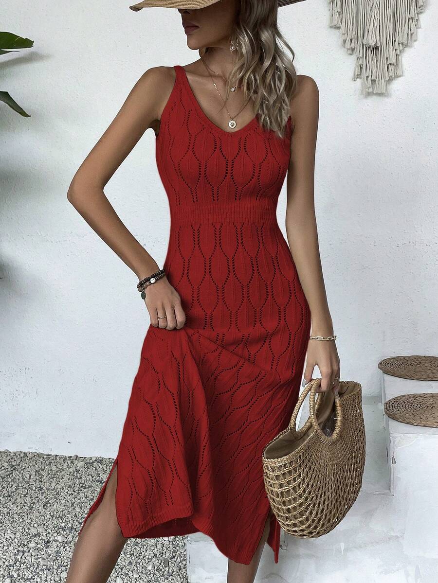 Vestido Longo de Tricô Decote V Brisa de Verão com Fenda na Barra — fotografia 13 | Mar & Pérola