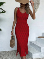 Vestido Longo de Tricô Decote V Brisa de Verão com Fenda na Barra — fotografia 16 | Mar & Pérola