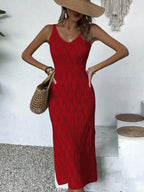 Vestido Longo de Tricô Decote V Brisa de Verão com Fenda na Barra — fotografia 17 | Mar & Pérola