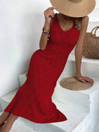 Vestido Longo de Tricô Decote V Brisa de Verão com Fenda na Barra — fotografia 18 | Mar & Pérola
