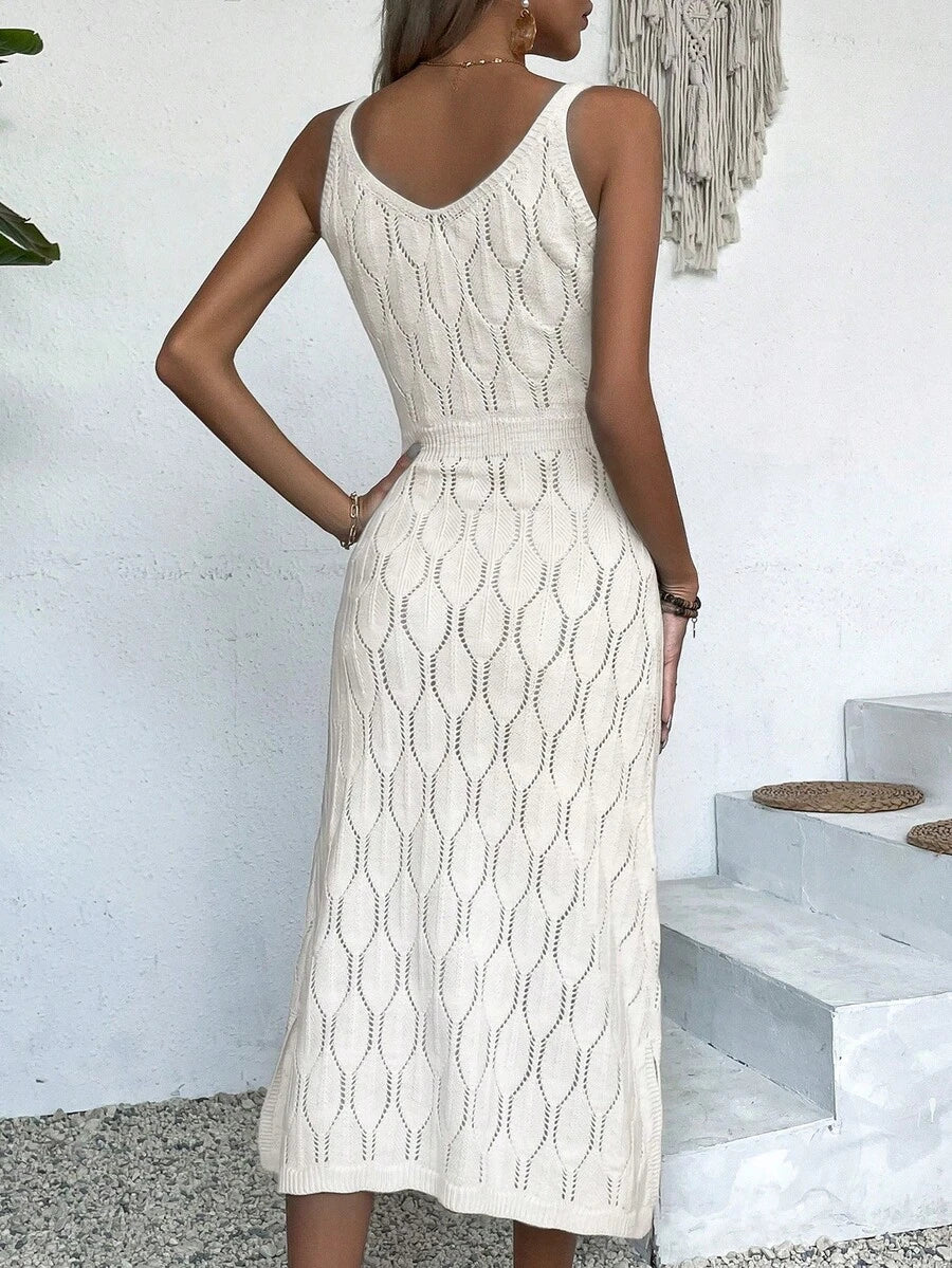 Vestido Longo de Tricô Decote V Brisa de Verão com Fenda na Barra — fotografia 20 | Mar & Pérola