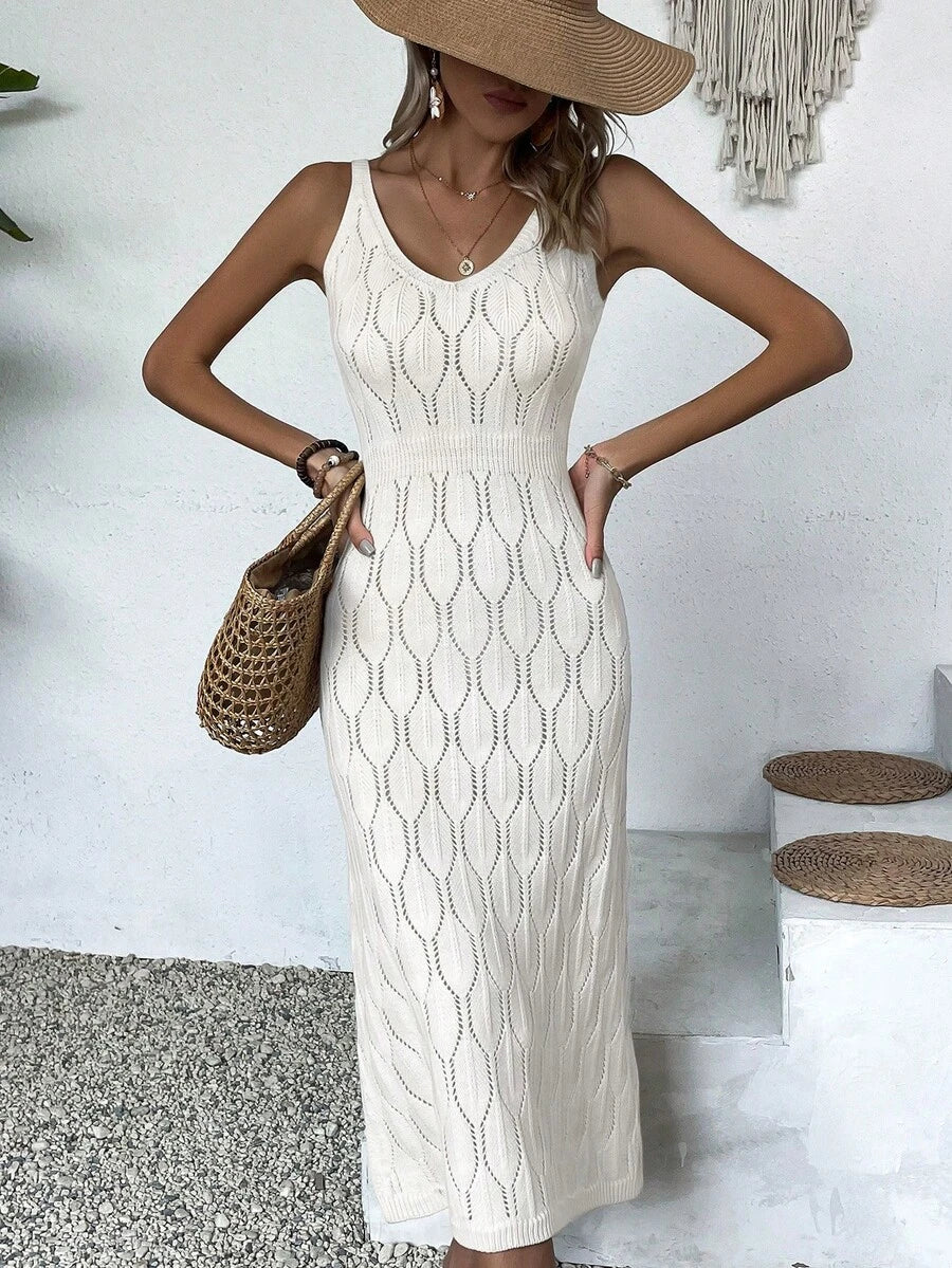 Vestido Longo de Tricô Decote V Brisa de Verão com Fenda na Barra — fotografia 23 | Mar & Pérola